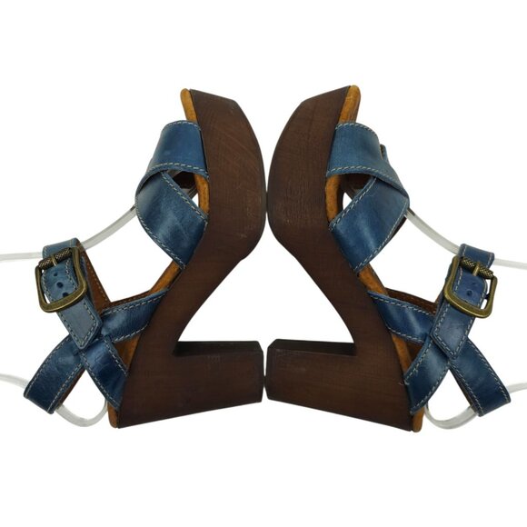 Sbicca Vintage Collection Platform Sandals Womens US 6.5 EU 37 Blue Chunky Heel - Picture 5 of 16